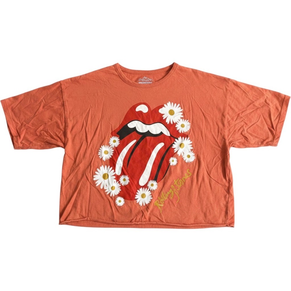 Rolling Stones Daisy Floral Logo Cropped Graphic T-Shirt Orange XL